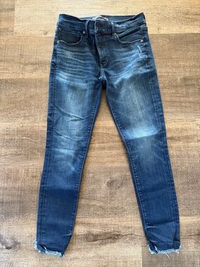 Express Women's Dark Blue Skinny Jeans with Frayed Hem